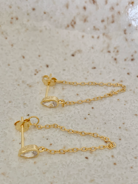 WATERDROP CUBIC ZIRCONIA CHAIN EARRINGS